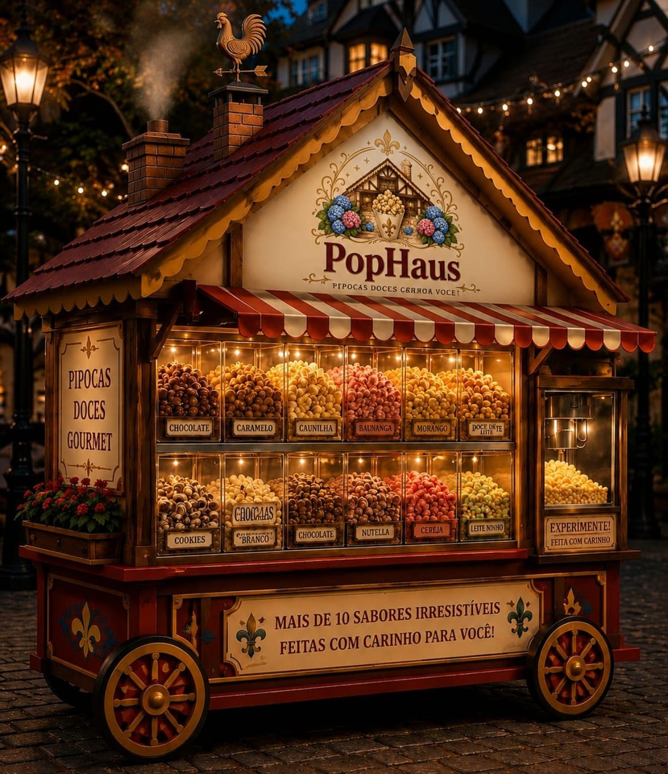 Carrinho móvel de pipocas gourmet PopHaus